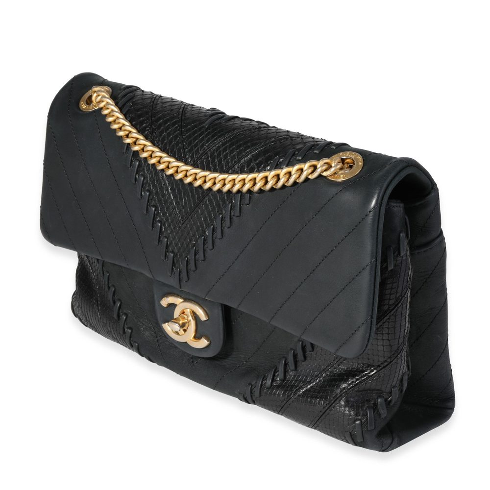 Chanel Black Chevron & Python Patchwork Flap Bag - Picture 2 of 7